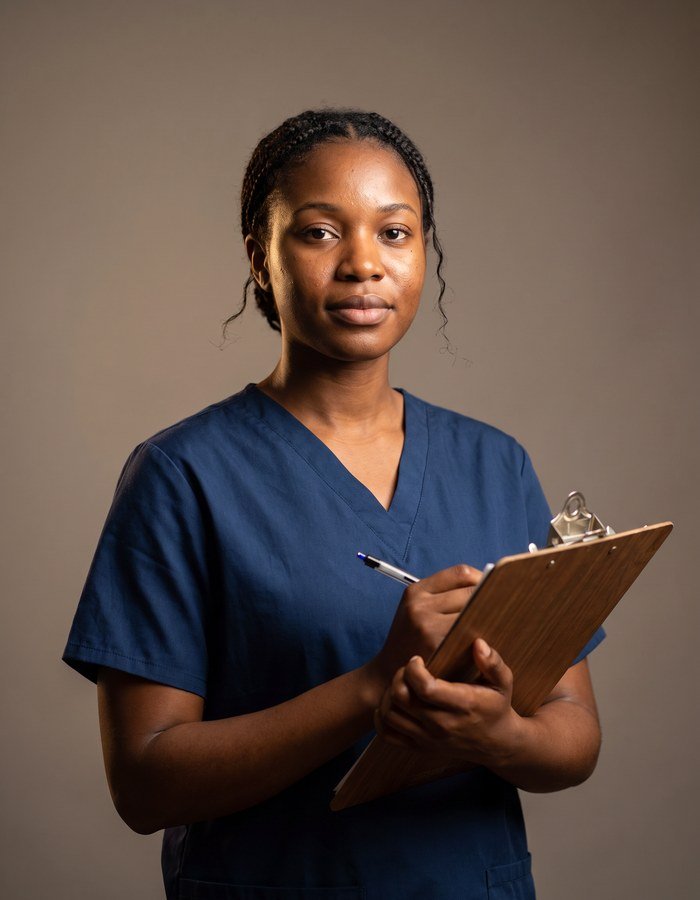 Two nurses in scrubs conferring over a patient chart
