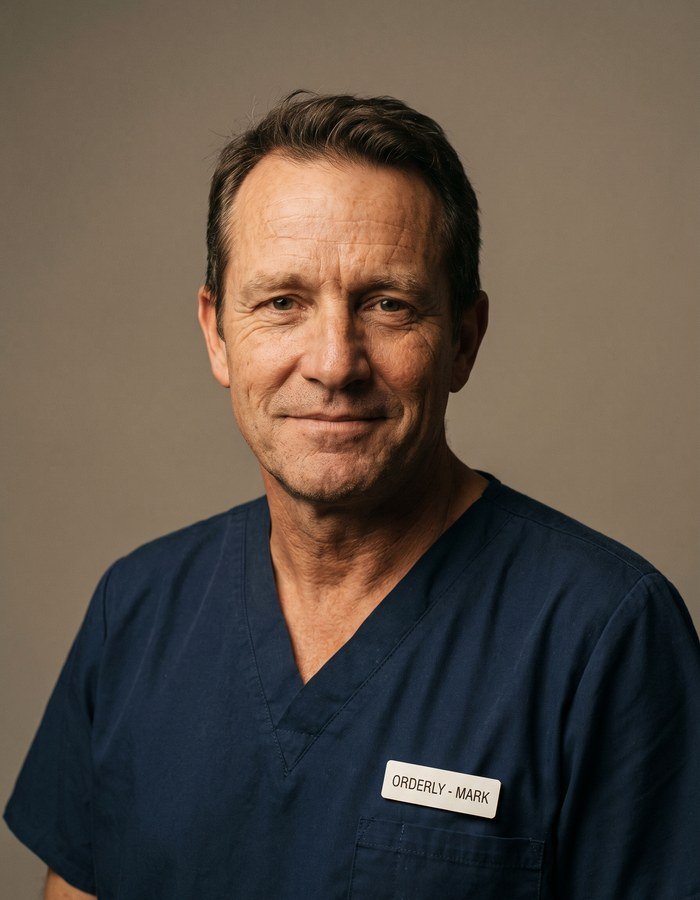 Portrait of a woman in blue scrubs with her arms folded