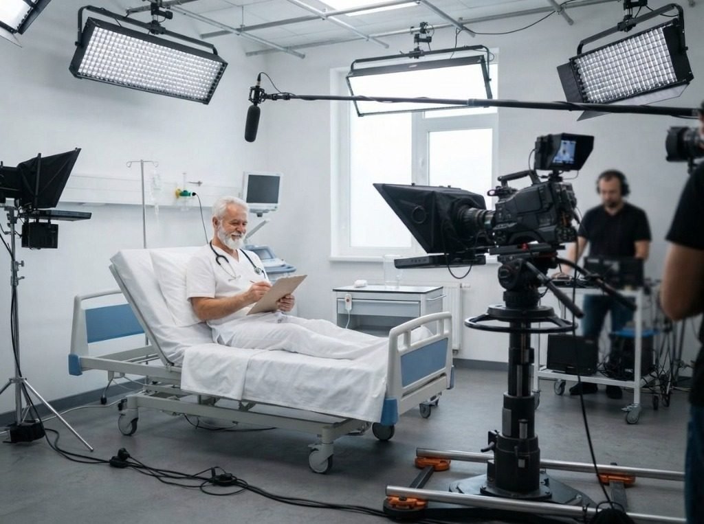 Hospital room set dressed for the 48 Hours to Live shoot
